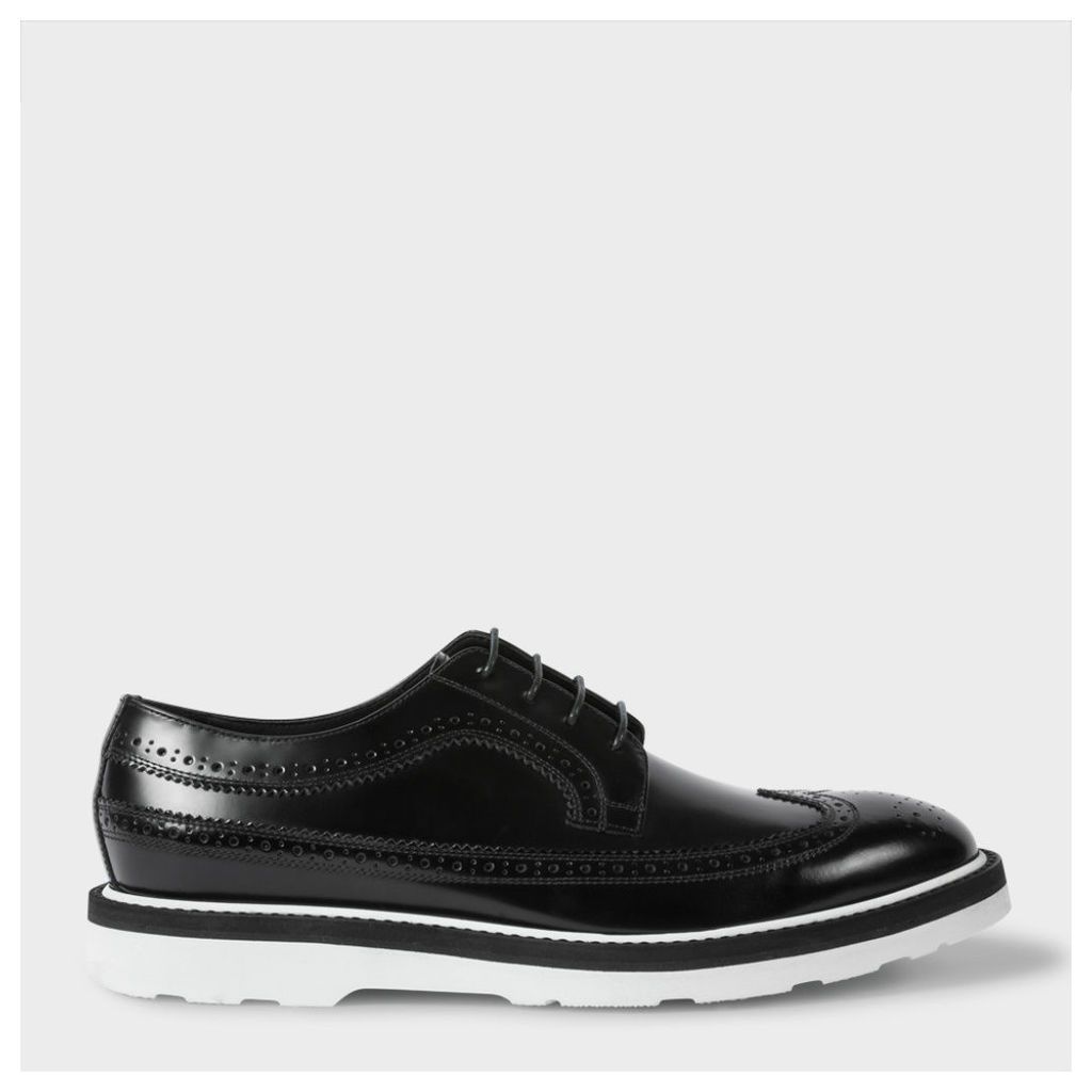 Men's Black Leather 'Grand' Brogues With White Soles