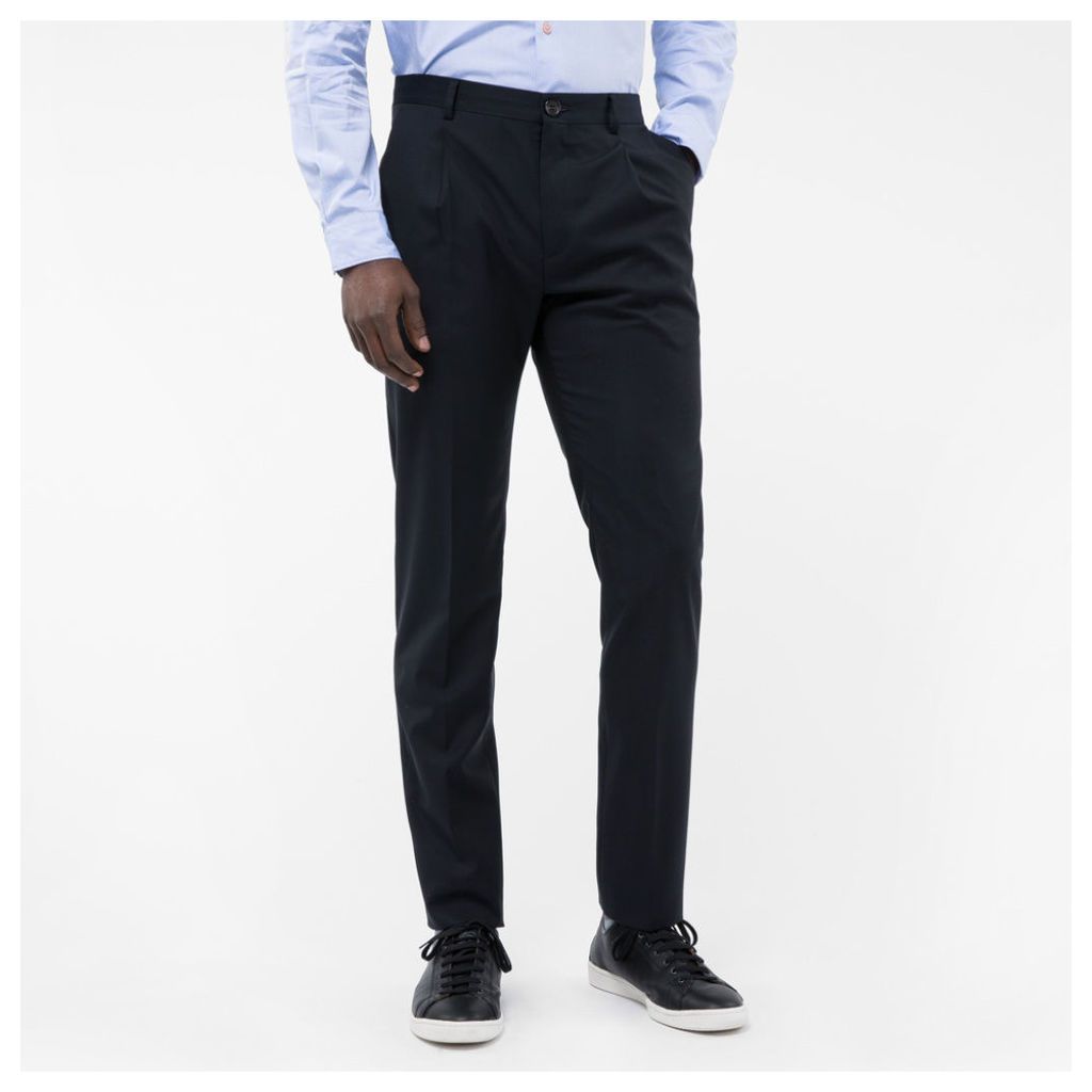 Men's Slim-Fit Navy Wool-Mohair Pleated Trousers