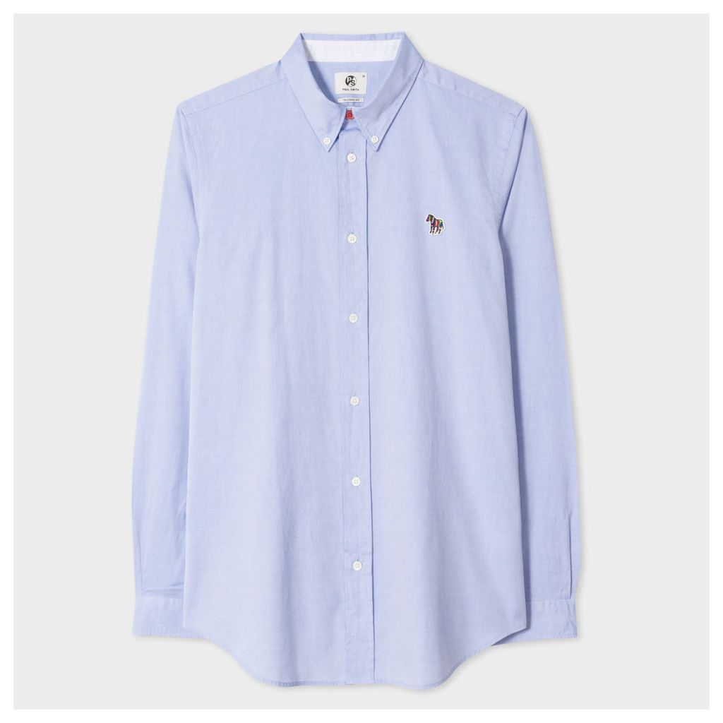 Men's Tailored-Fit Sky Blue Cotton Shirt With Zebra Motif