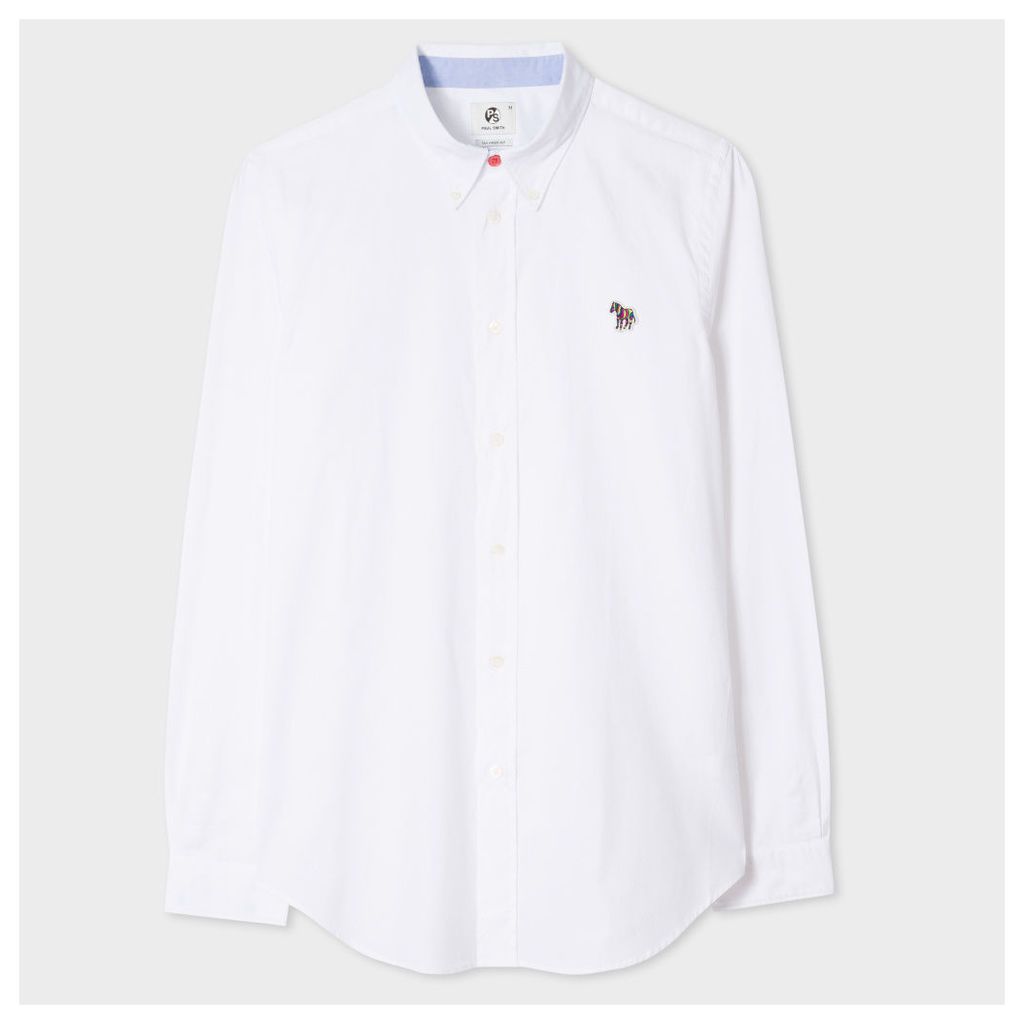 Men's Tailored-Fit White Cotton Shirt With Zebra Motif