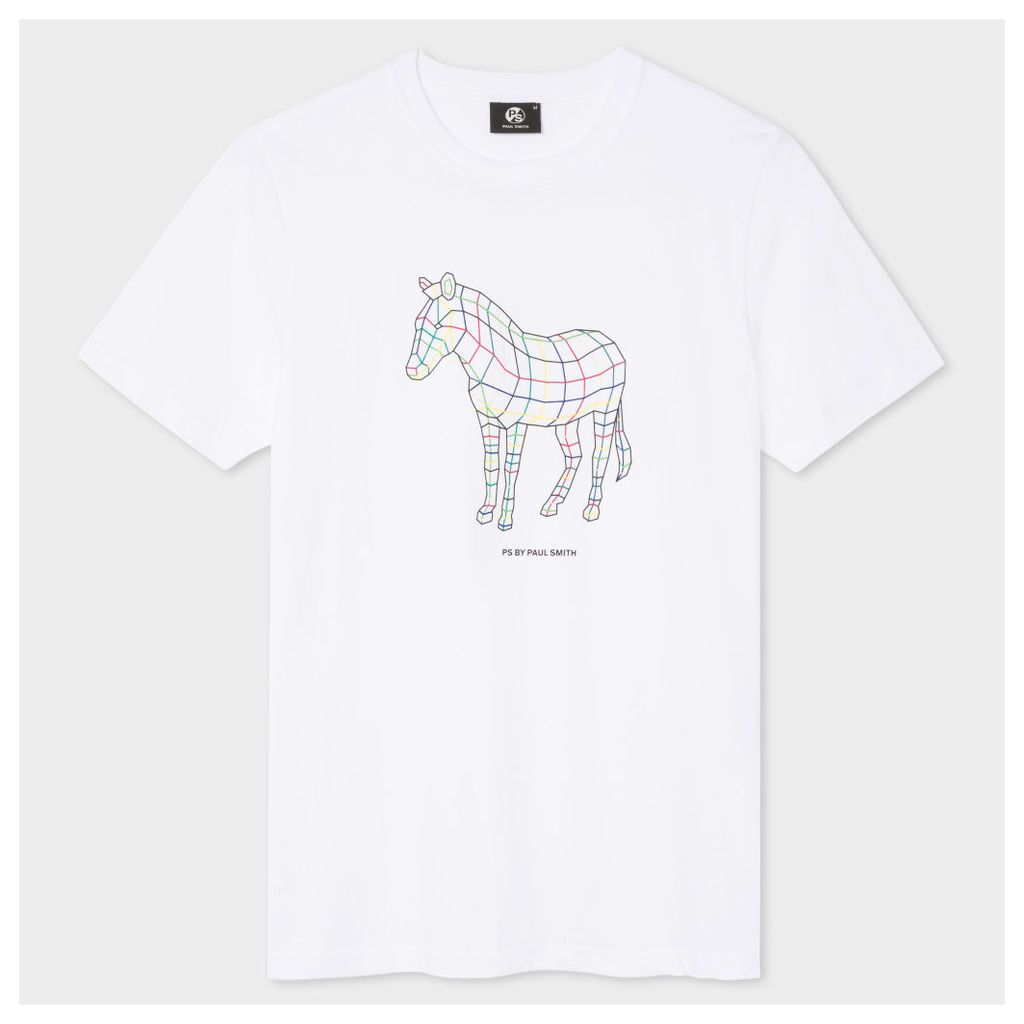 Men's Slim-Fit White 'Polygon Zebra' Print T-Shirt