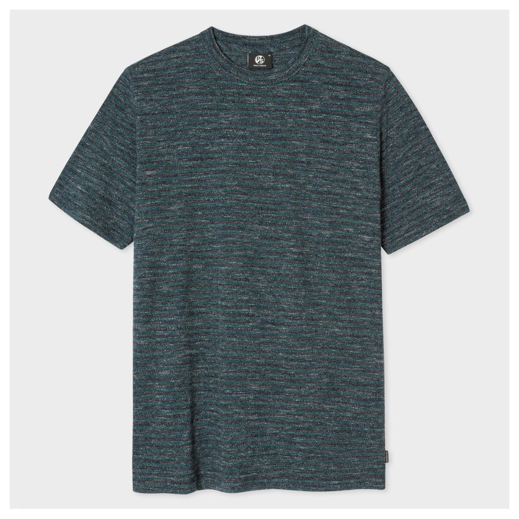 Men's Black And Petrol Static-Stripe Cotton T-Shirt