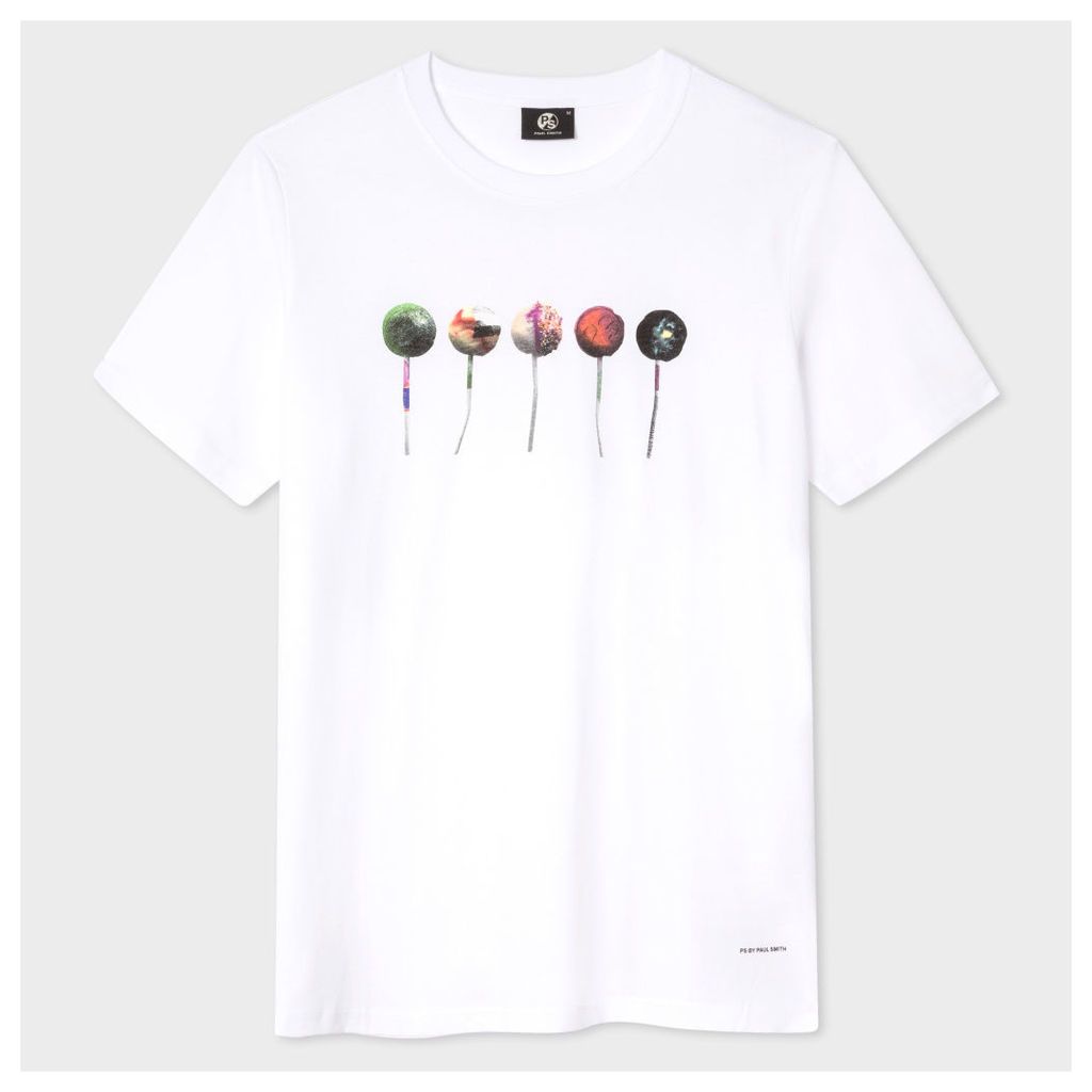 Men's White 'Lollipops' Print Cotton T-Shirt