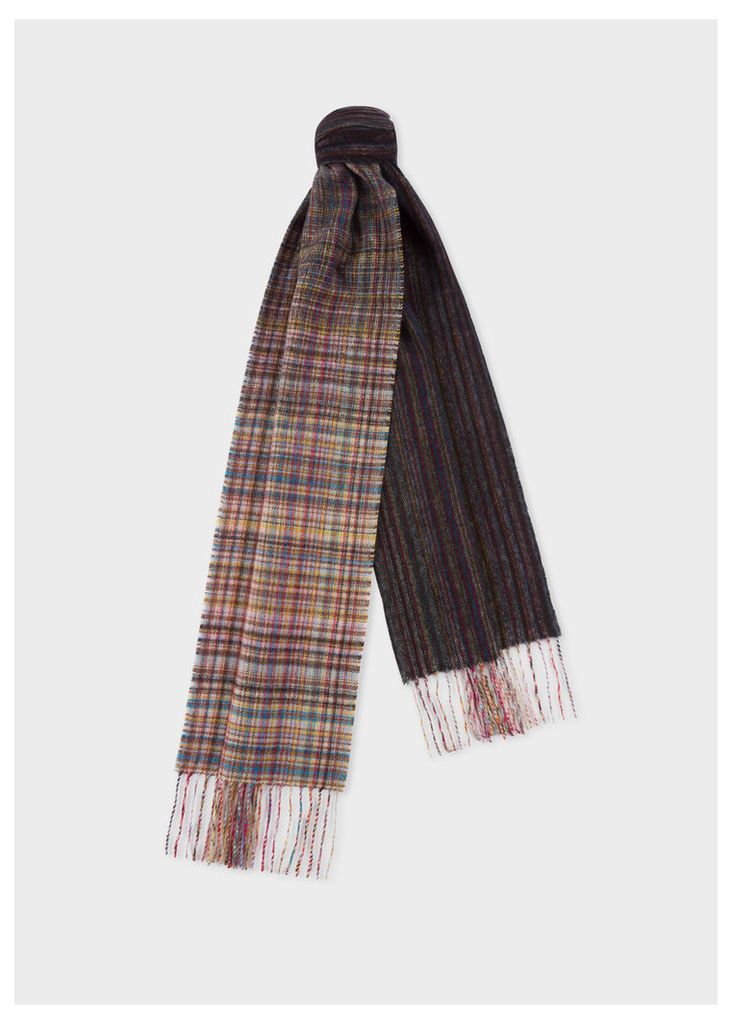 Men's Mixed Signature Stripe And Check Wool Scarf