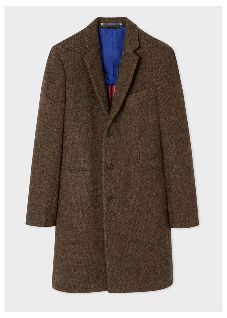 Men's Brown Textured Wool-Blend Overcoat