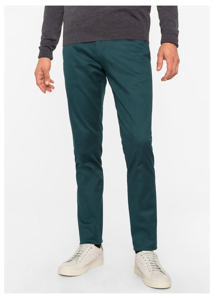 Men's Slim-Fit Dark Green Stretch-Cotton Twill Trousers