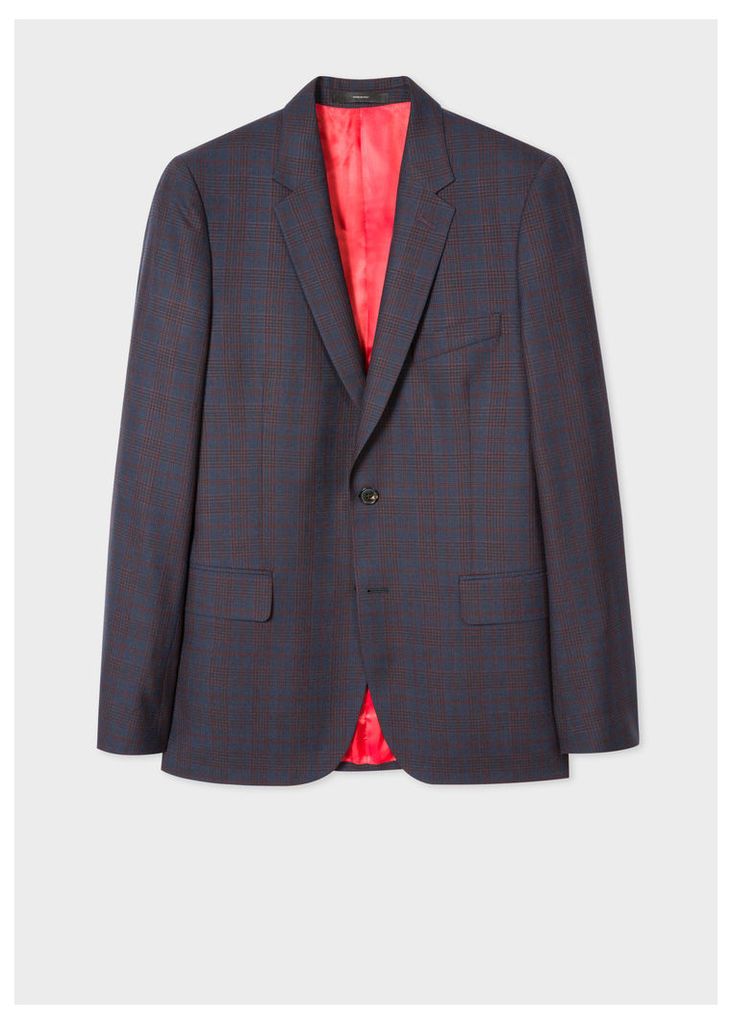 Men's Tailored-Fit Navy And Red Check Wool-Silk Blazer