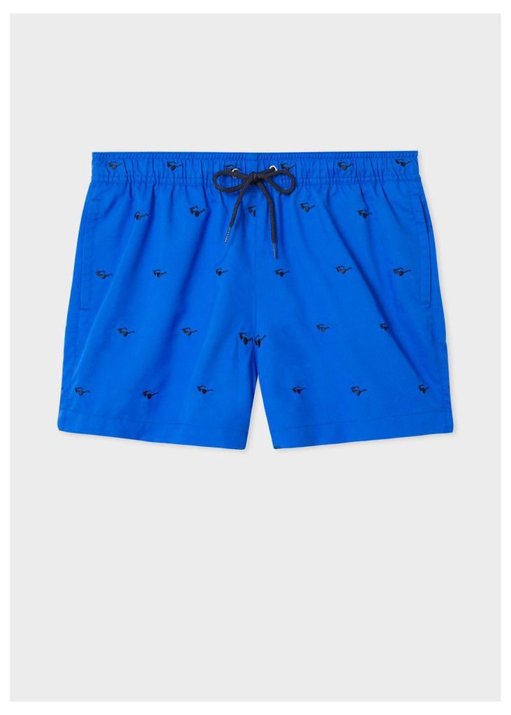 Men's Blue Swim Shorts With 'Sunglasses' Embroidery