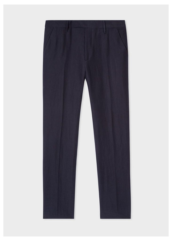 Men's Slim-Fit Dark Navy Linen Trousers