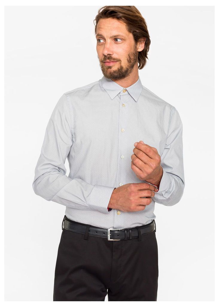 Men's Slim-Fit Grey 'Polka Spot' Pattern Shirt