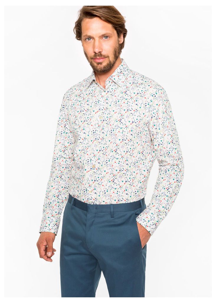 Men's Tailored-Fit 'Floral Heart' Print Cotton 'Artist Stripe' Cuff Shirt