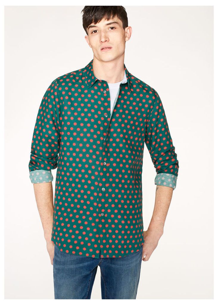 Men's Slim-Fit Green 'Supernova' Print Linen-Blend Shirt