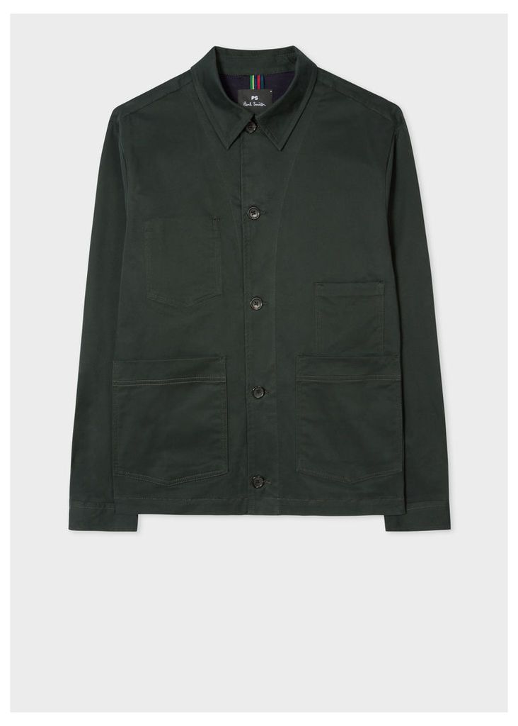 Men's Dark Green Stretch Cotton-Twill Chore Jacket