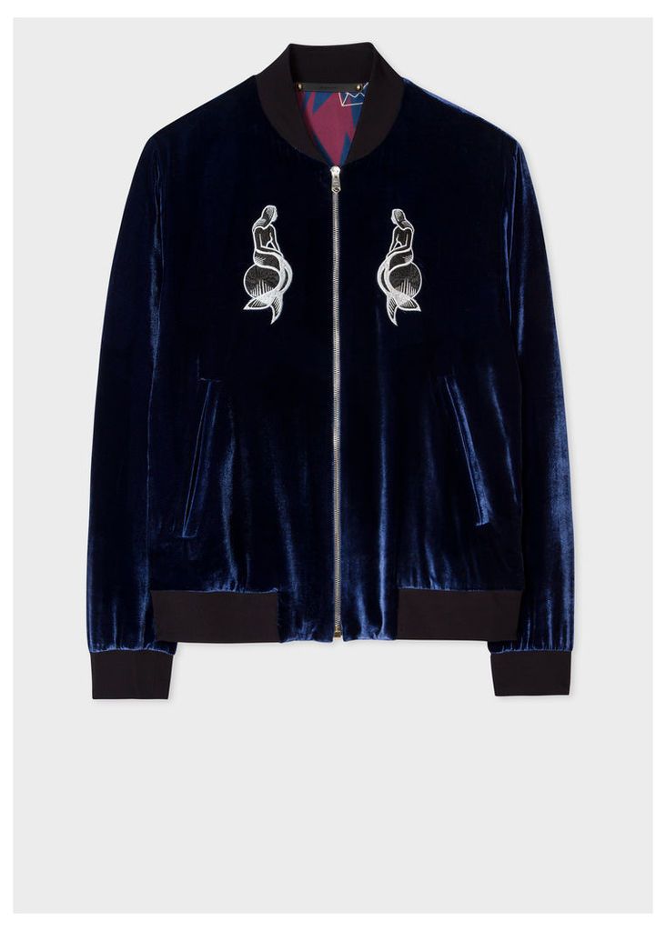 Paul Smith + Nick Cave For Hingston Studio - Blue Velour 'Lovely Creatures' Bomber Jacket