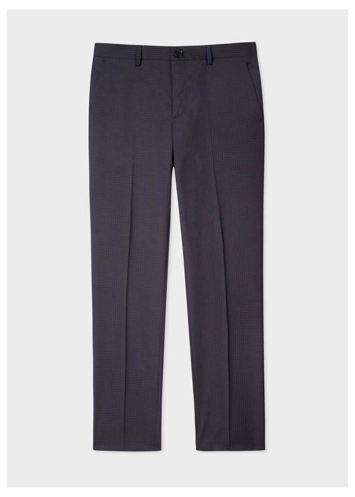 Men's Mid-Fit Navy Check Wool-Blend Trousers