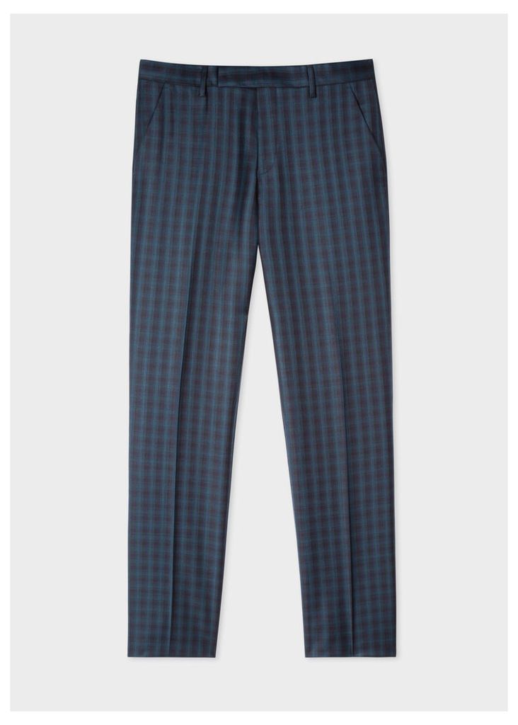 Men's Slim-Fit Dark Green Check Wool Trousers