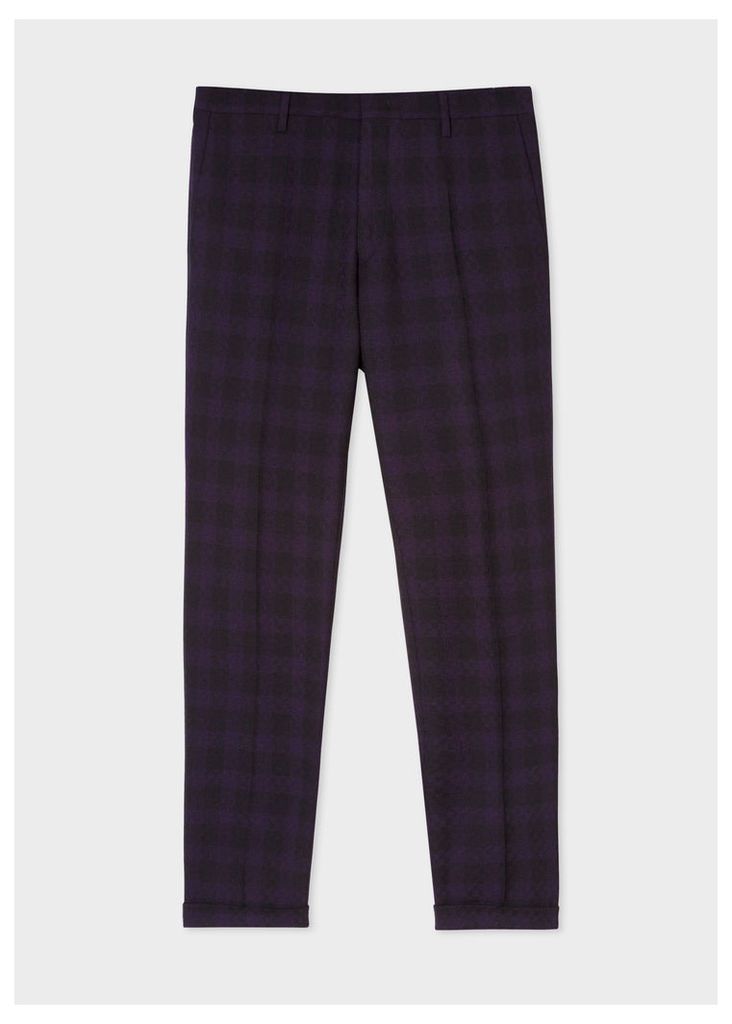 Men's Slim-Fit Purple And Black Jacquard Check Trousers