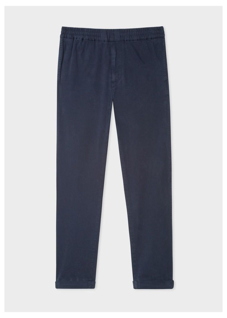 Men's Navy Cotton-Blend Drawstring Trousers