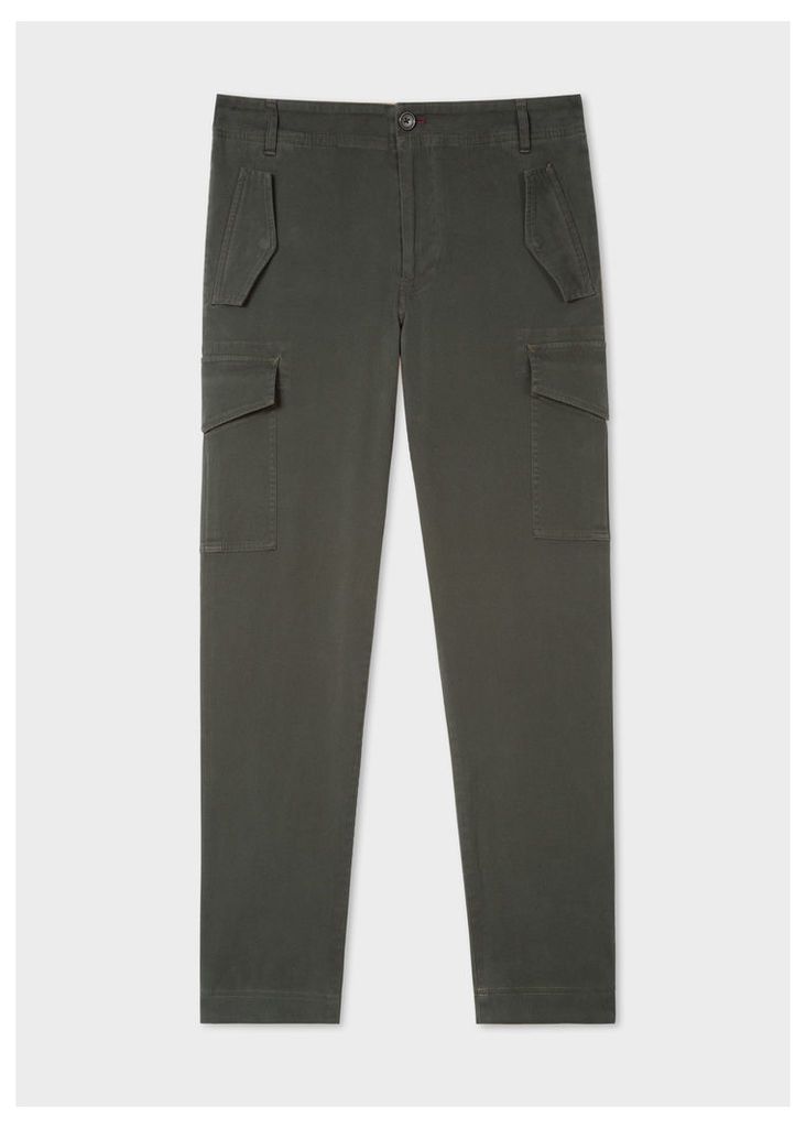 Men's Regular-Fit Dark Green Stretch-Cotton Pocket Trousers