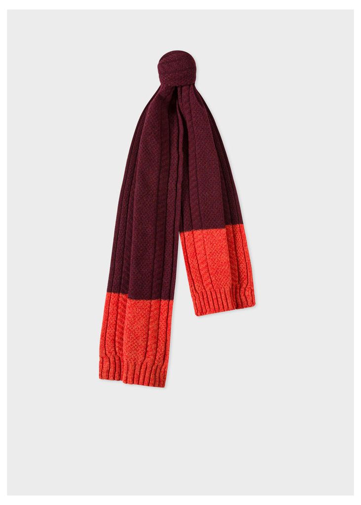 Men's Burgundy Cable-Knit Scarf With Contrasting Ends
