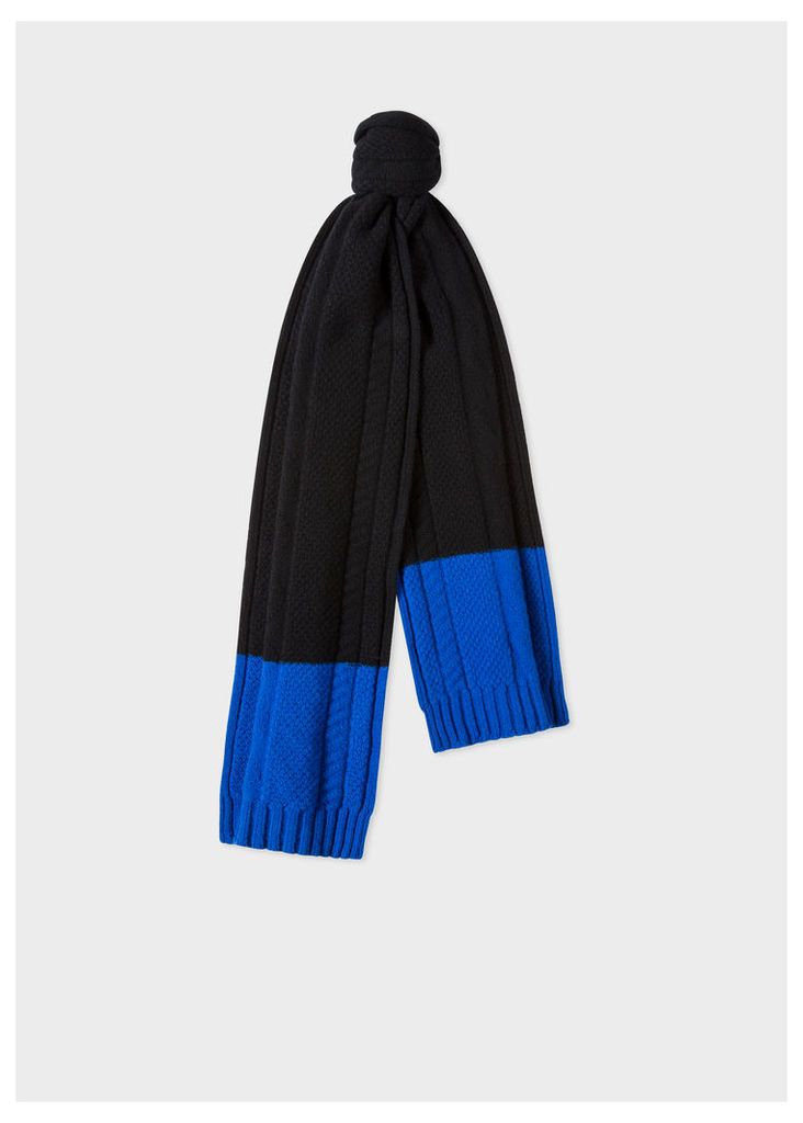 Men's Navy Cable-Knit Scarf With Contrasting Ends