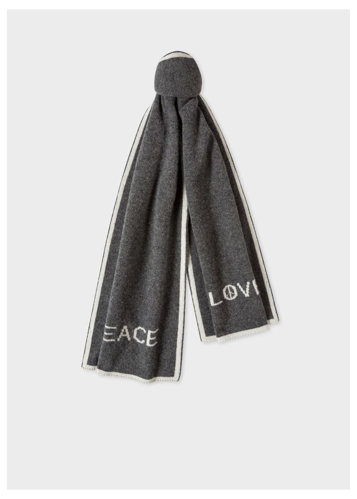 Men's Grey 'Peace & Love' Wool Scarf