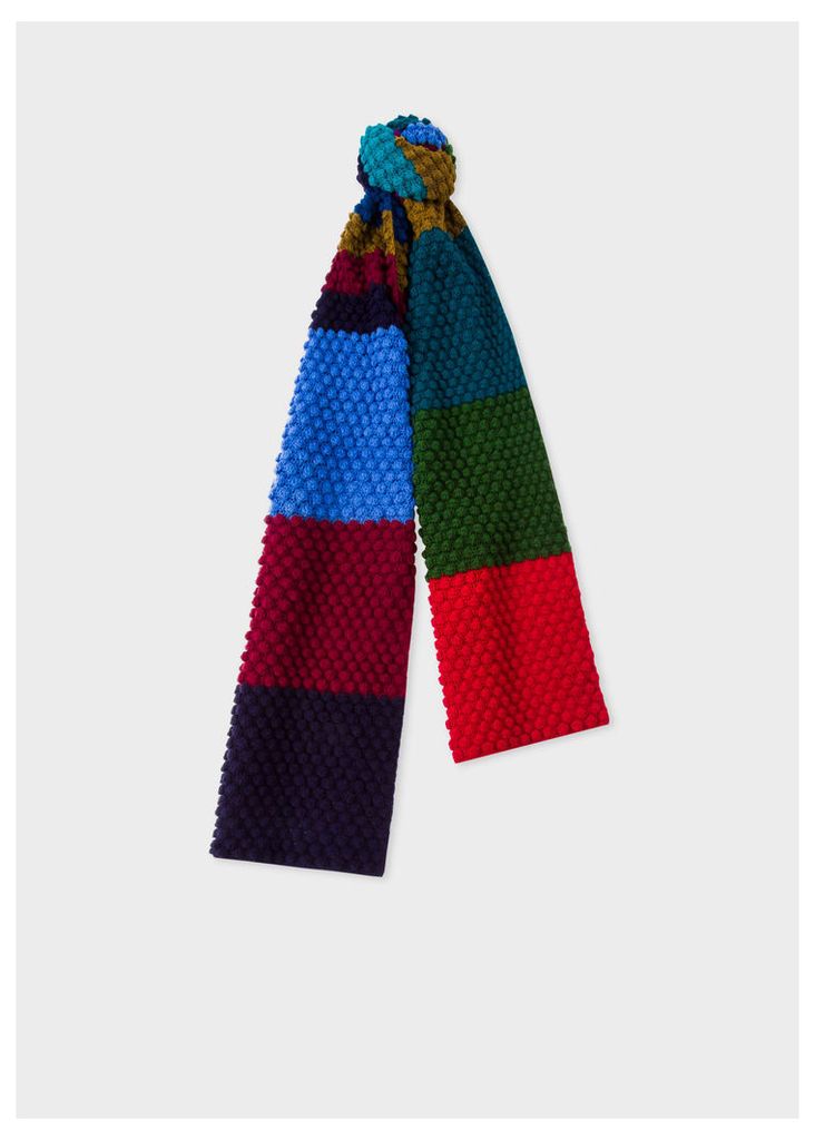 Men's Navy Stripe Wool Crochet Scarf