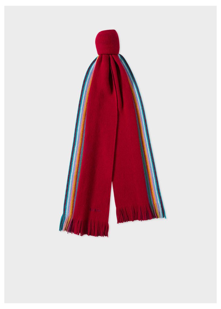 Men's Double-Face Red Striped-Edge Wool Scarf