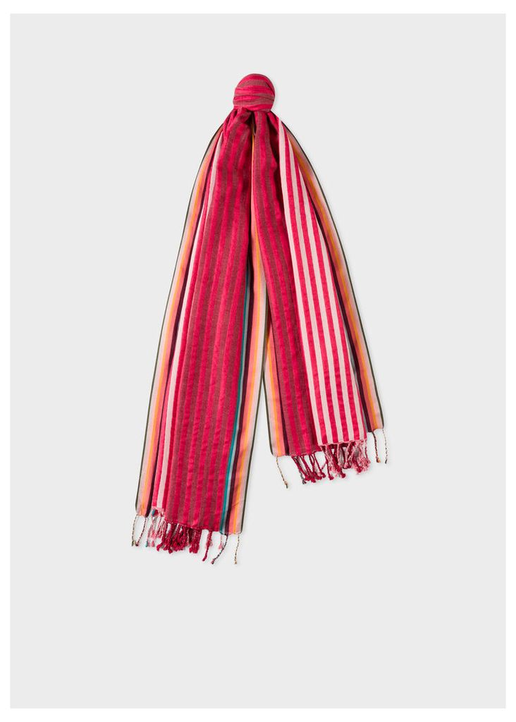 Men's Two-Tone Red Stripe Cotton-Silk Scarf