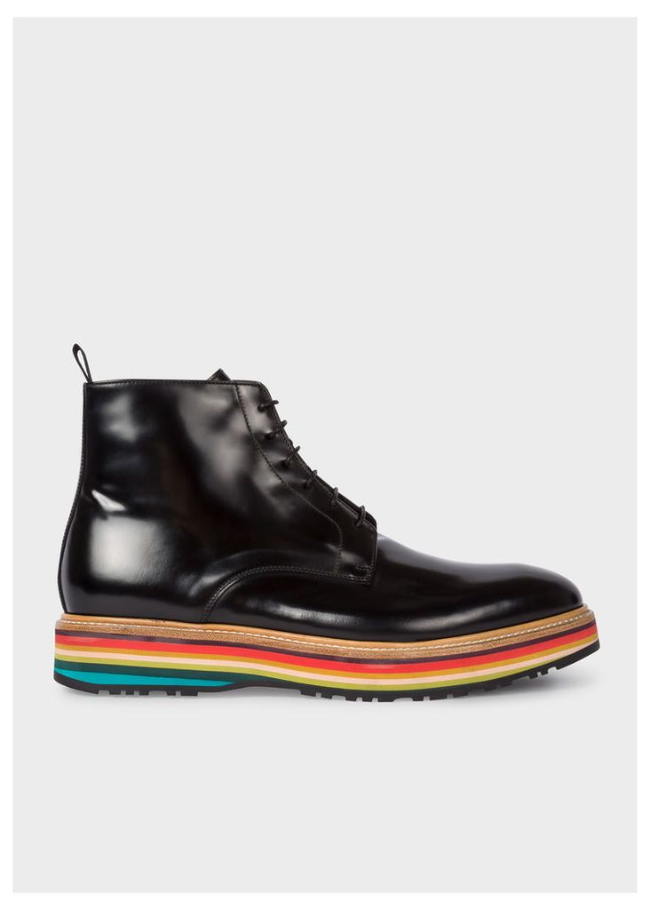 Men's Black High-Shine Leather 'Corelli' Boots With Multi-Coloured Soles