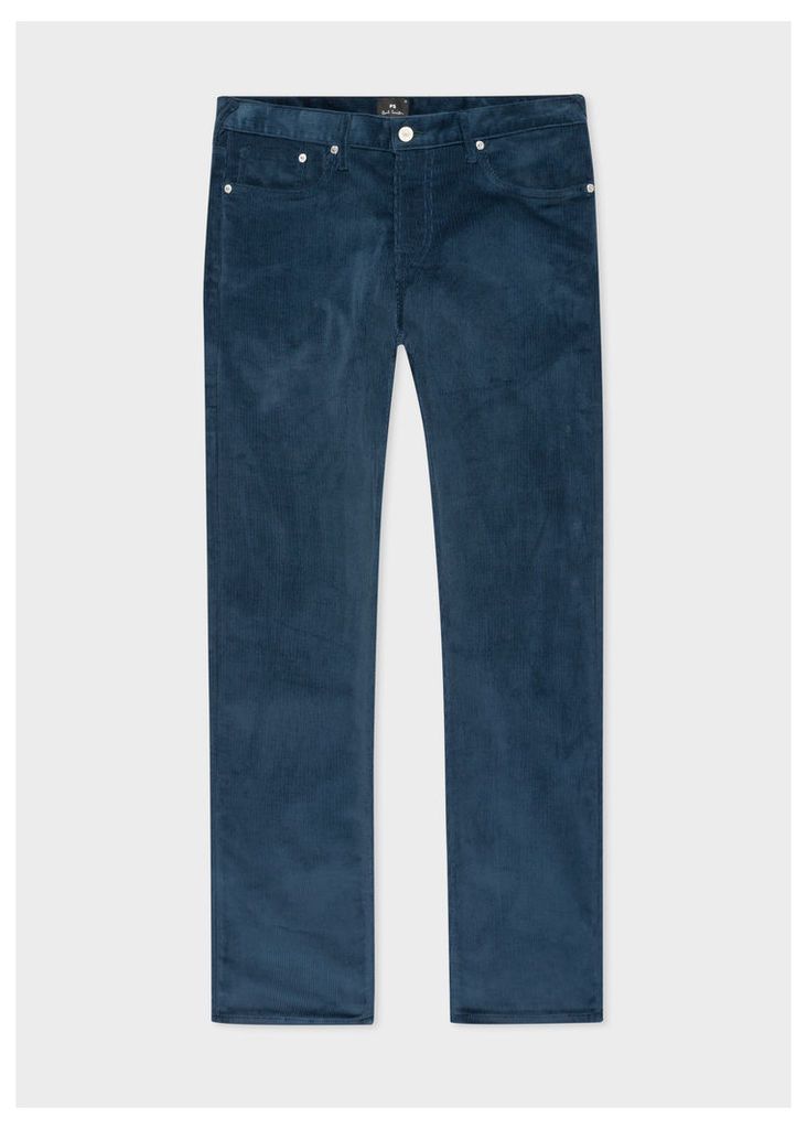 Men's Tapered-Fit Slate Blue Corduroy Trousers