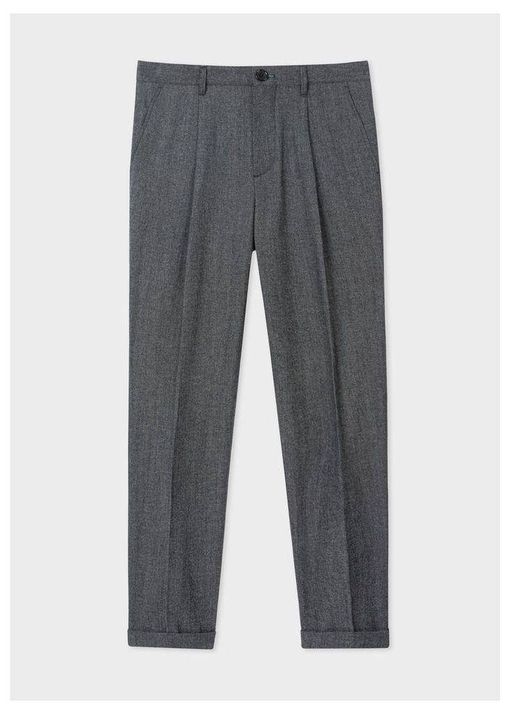 Men's Dark Grey Marl Pleated Wool And Cotton-Blend Trousers