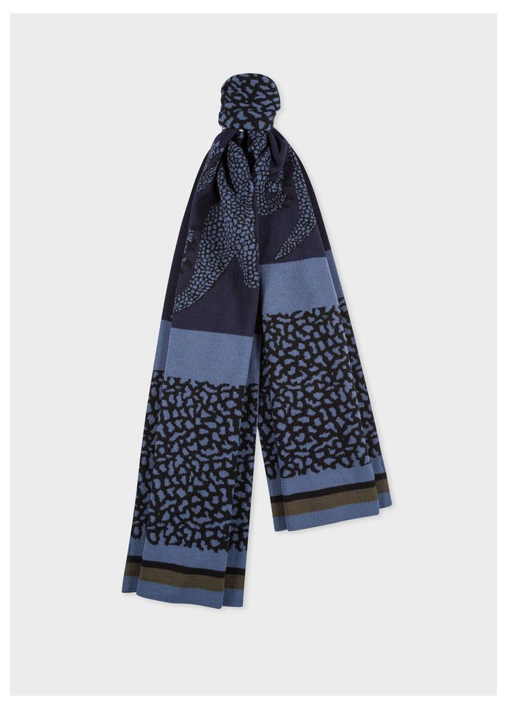 Men's Navy And Slate Blue 'Dino' Wool Scarf