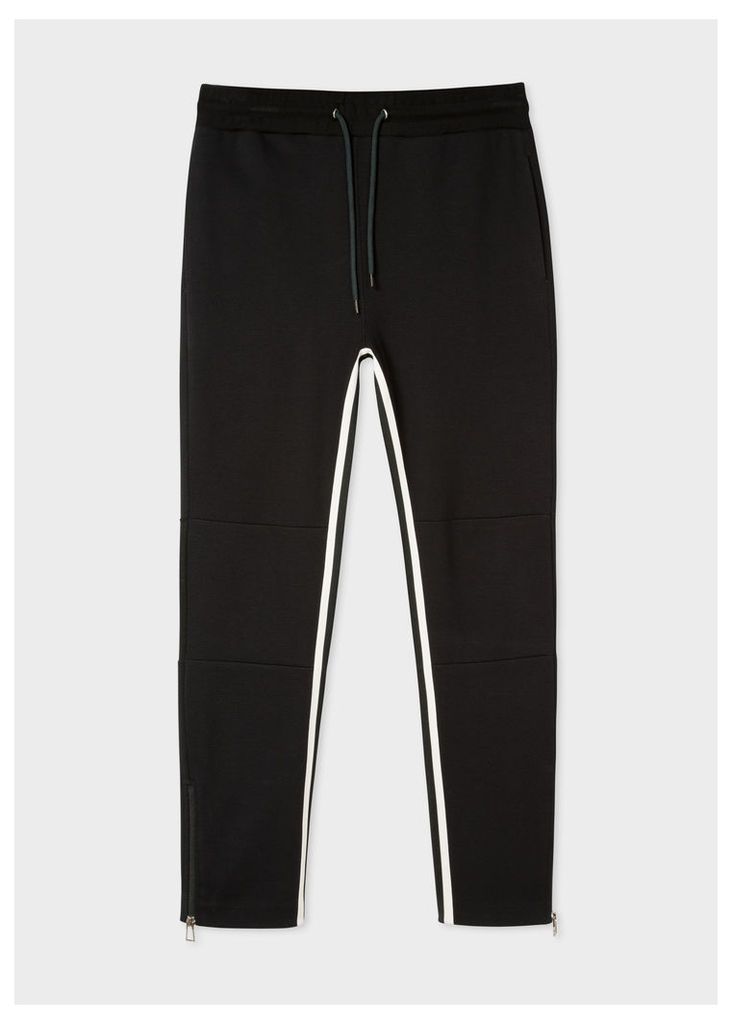 Men's Black Cotton-Viscose Panelled Stripe Sweatpants