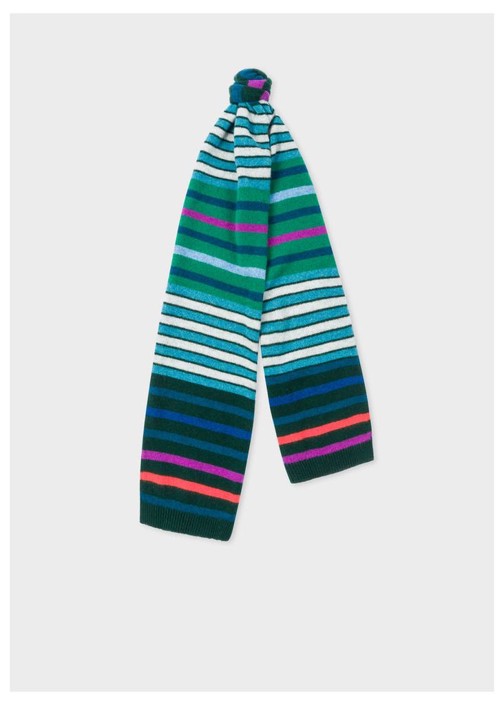 Men's Green Multi-Coloured Stripe Wool Scarf