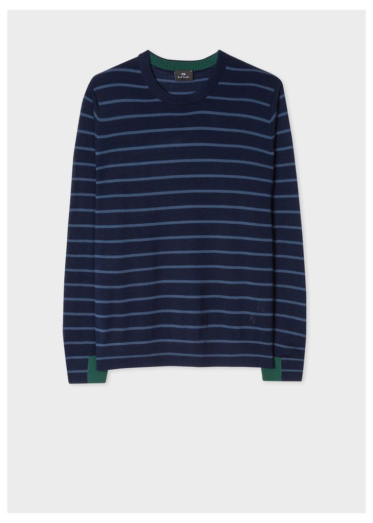 Men's Navy Thin Stripe Merino Wool Sweater