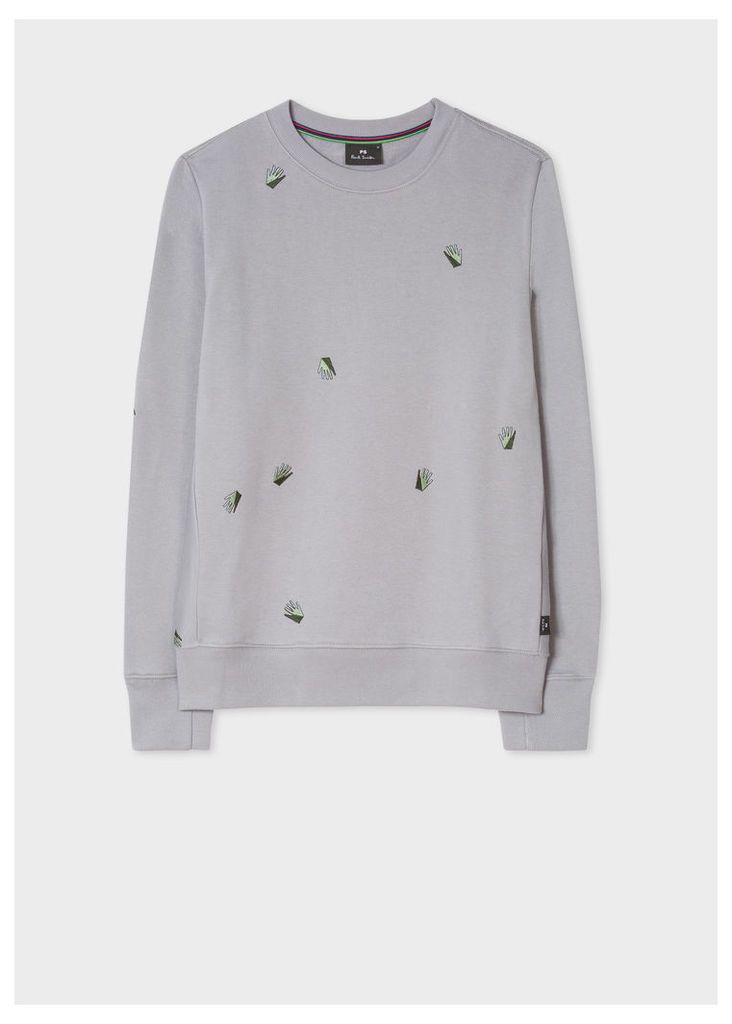 Men's Light Grey Embroidered 'Palm' Cotton Sweatshirt