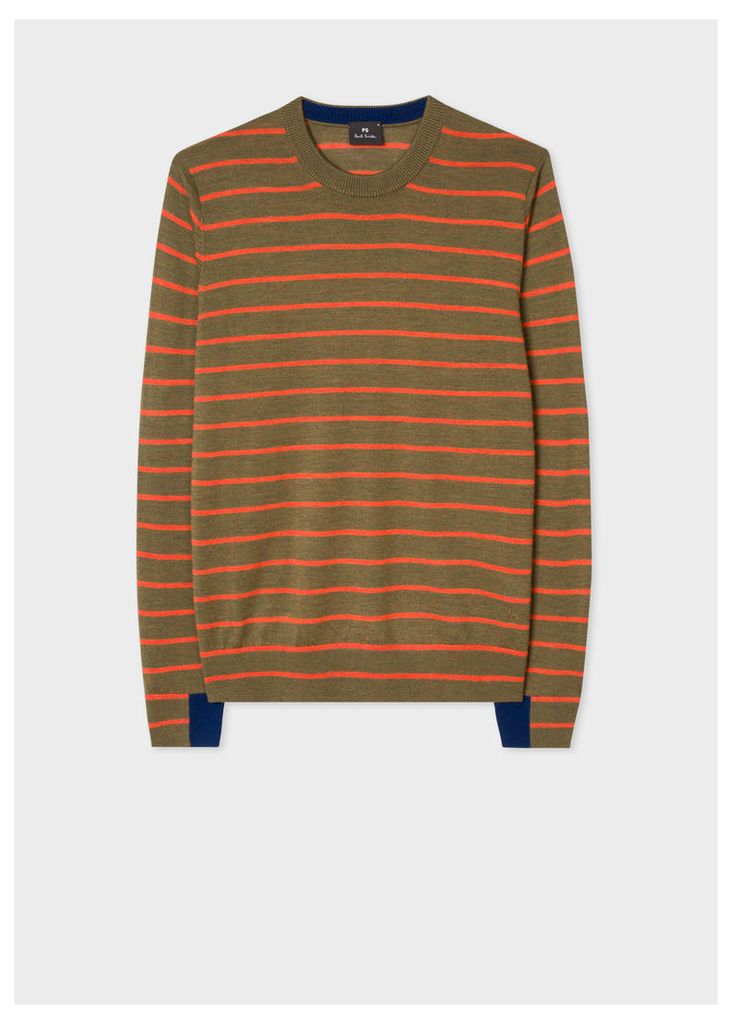 Men's Khaki Thin Stripe Merino Wool Sweater