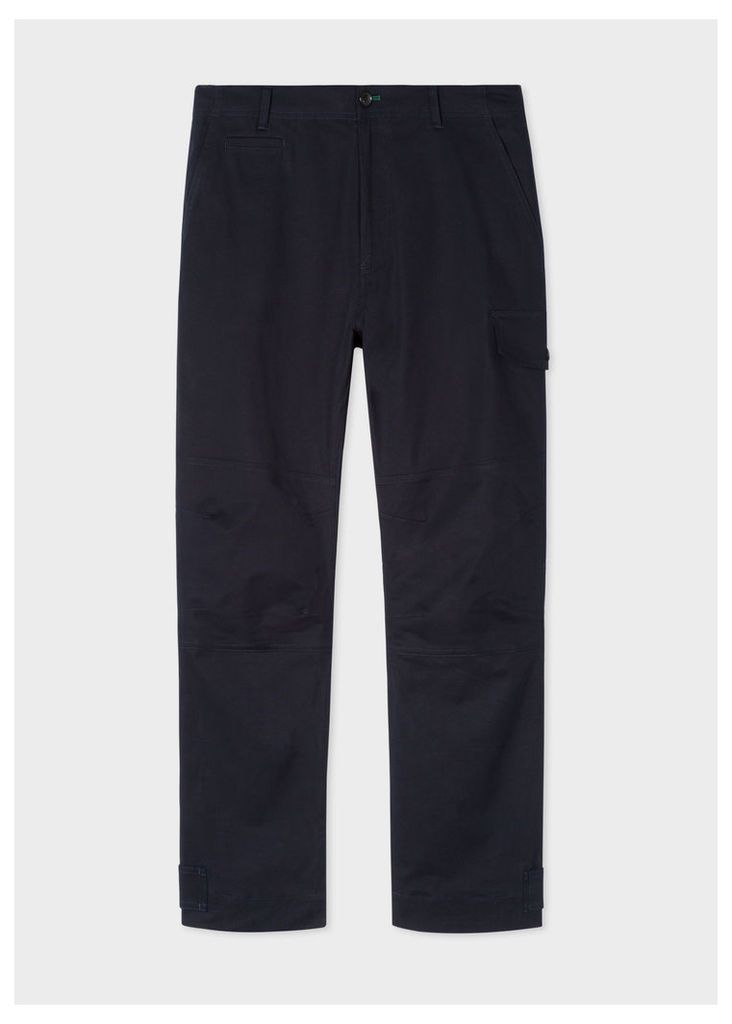 Men's Dark Navy Garment-Dyed Stretch-Cotton Cargo Trousers