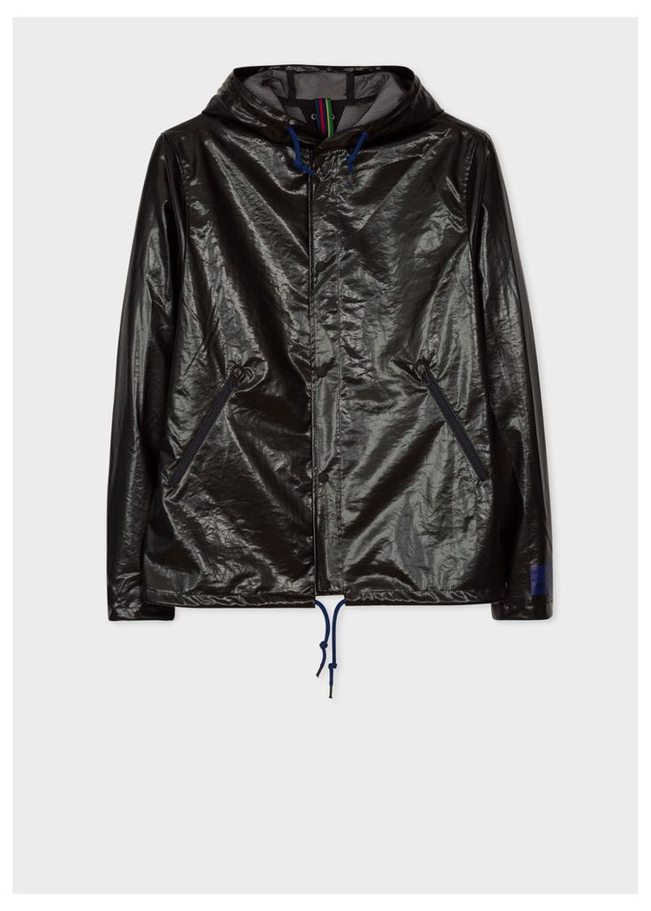 Men's Showerproof Black Hooded Jacket With 'Shark' Back Print