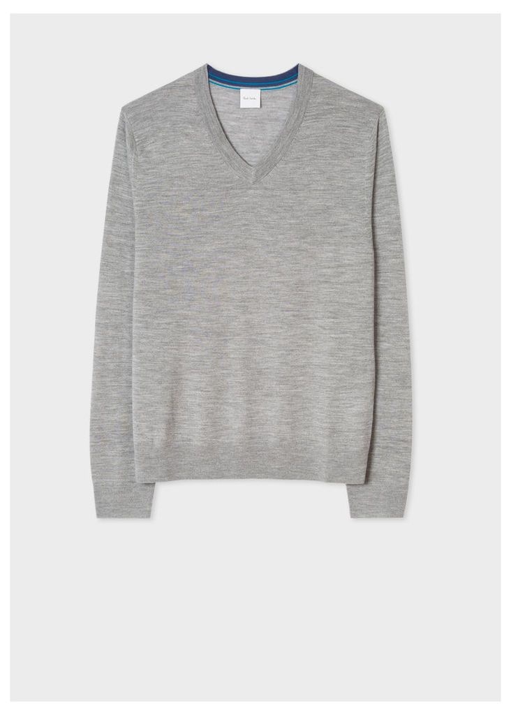 Men's Grey V-Neck Merino Wool Sweater