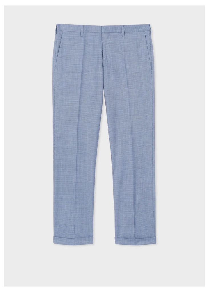 Men's Slim-Fit Blue Houndstooth Motif Wool Trousers