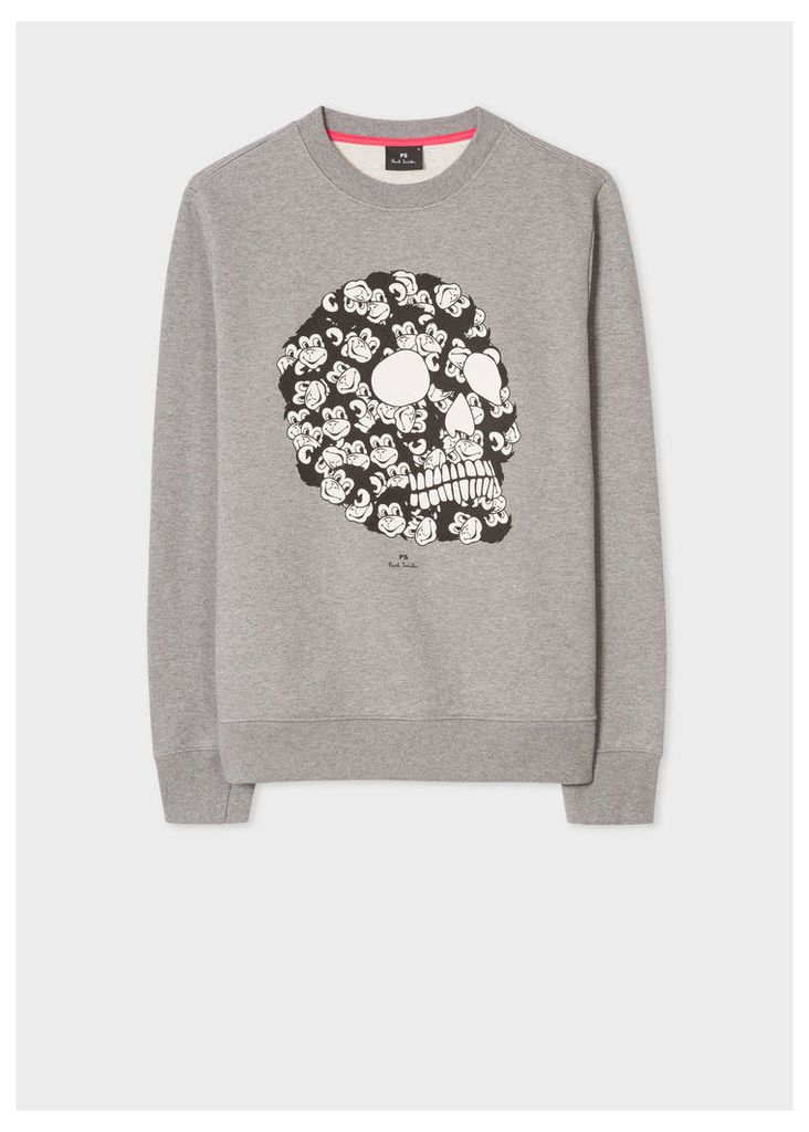 Men's Light Grey 'Monkey Skull' Print Organic-Cotton Sweatshirt