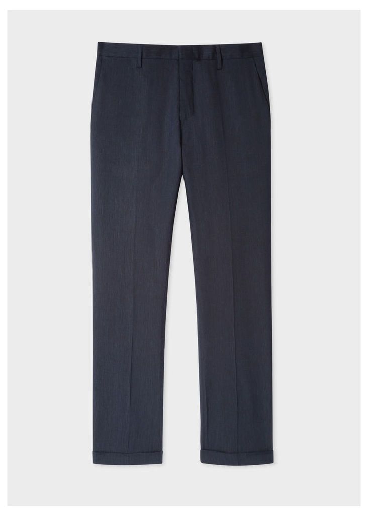 Men's Slim-Fit Dark Navy Marl Wool And Linen Trousers