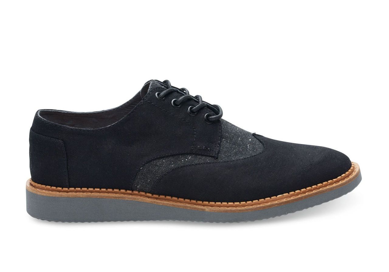 Black Cotton Twill and Wool Men's Brogues