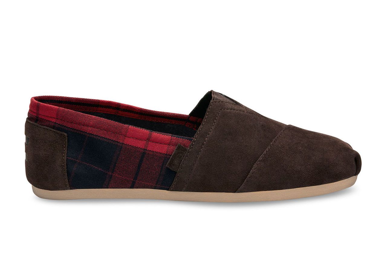 Chocolate Brown Suede/Red Plaid Men's Classics