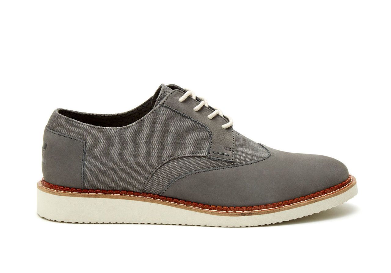 Dark Grey Leather Washed Canvas Men's Brogues