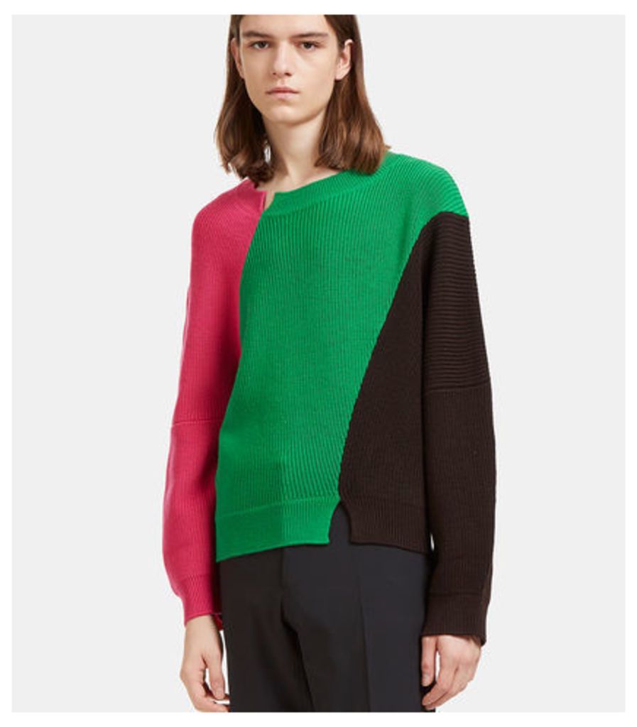 Colour-Blocked Thick Ribbed Knit Sweater