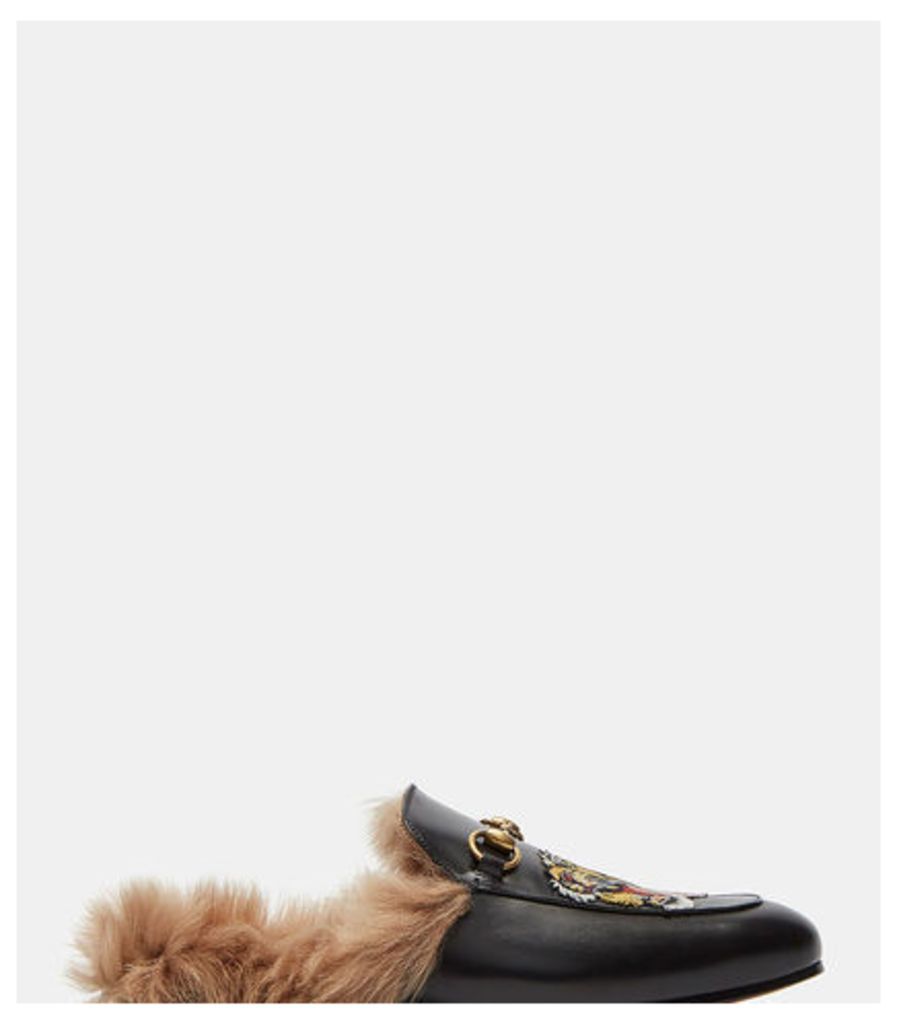 Princetown Tiger Embroidered Fur Slip-On Loafers