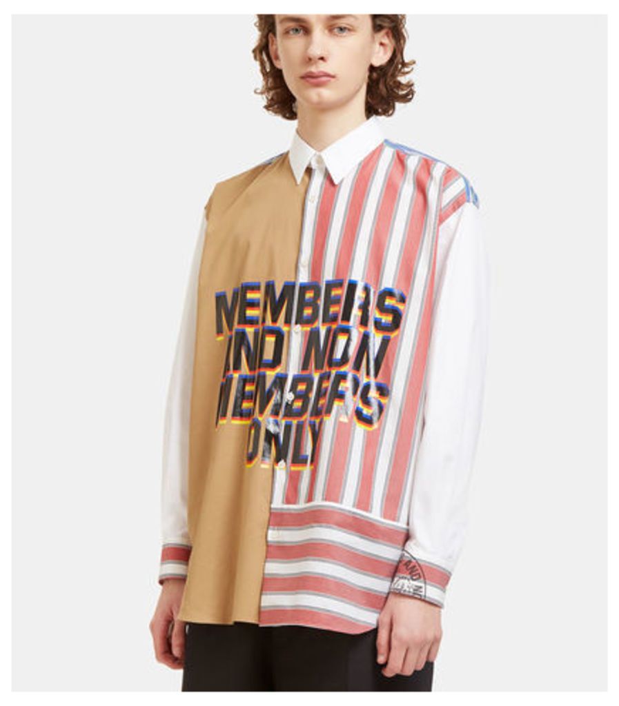 Oversized Members Print Striped Patchwork Shirt